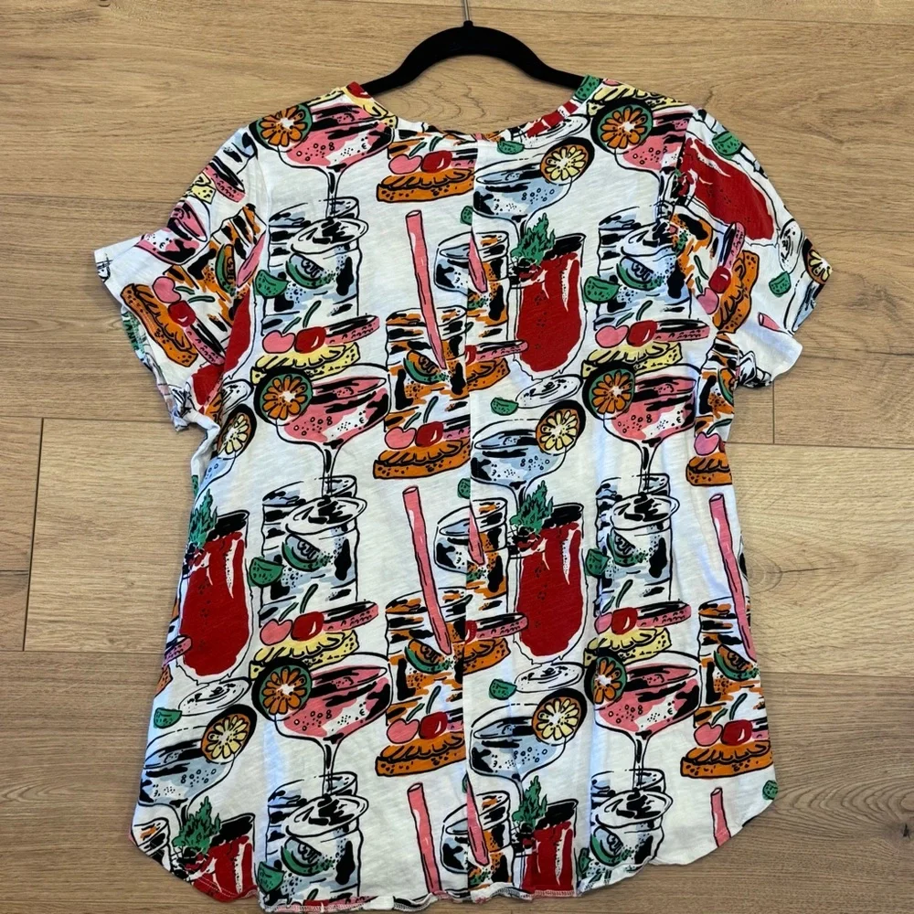 Nicole Miller Multicolor Cocktail Print Short Sleeve Top L 25 in Pit 2 Pit 22 in - Picture 2 of 3